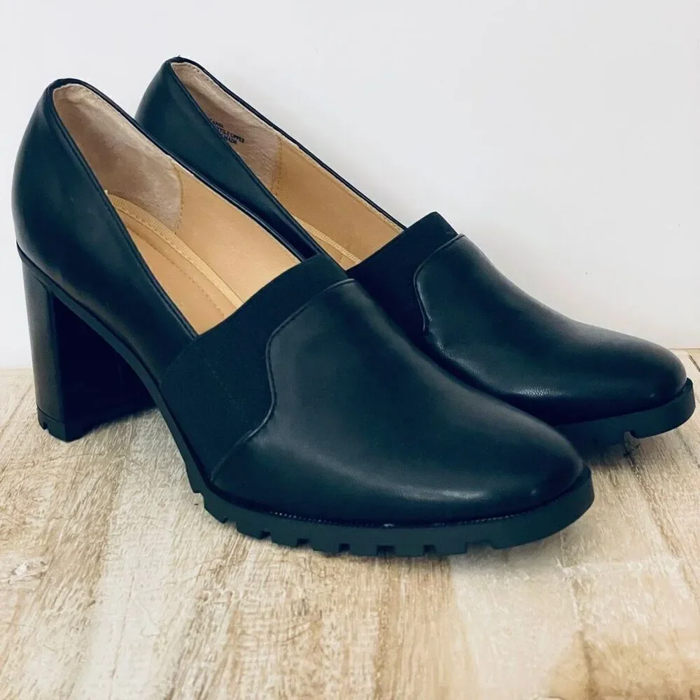 NWT ADRIENNE VITTADINI Brandi Gorgeous Black Block 3” Heel Loafers Comfy Shoes